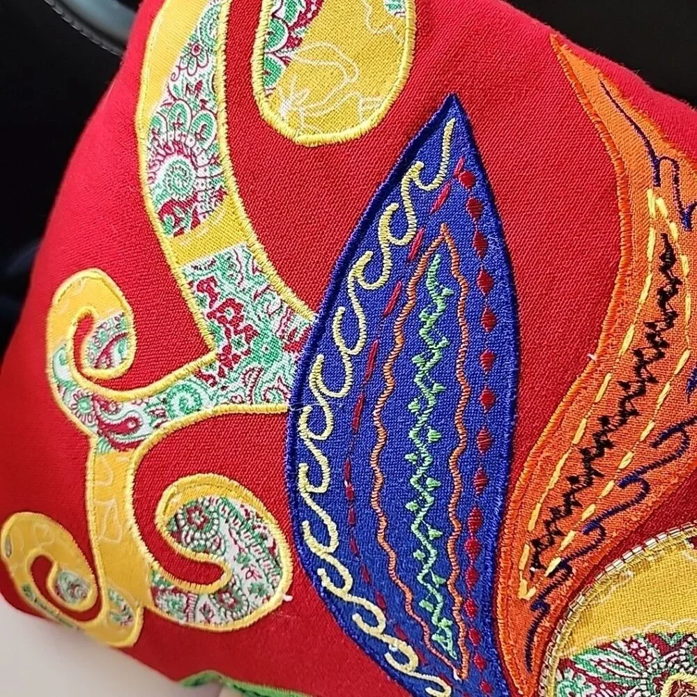 Vintage Pier 1 Imports Applique Throw Pillow Beaded Embroidered 16x12” Oriental